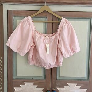Copper Key Pink Puff Sleeve Crop Top